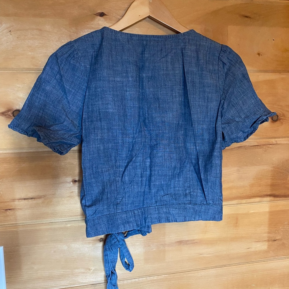 Blue Button-Up Women's Top - Picture 2 of 3